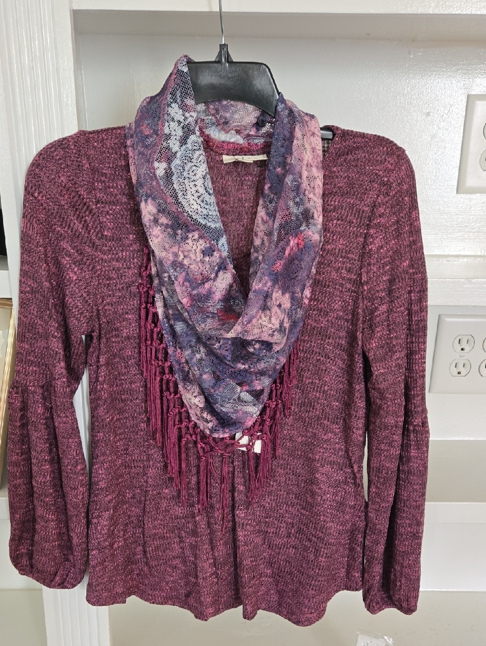 Style & Co. Plum Knit Sweater with Purple Lace Scarf